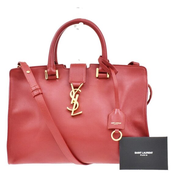 SAINT LAURENT YSL Logo Cabas 2 Way Hand Bag Leather Red GHW Italy 29KB315 - Picture 1 of 16